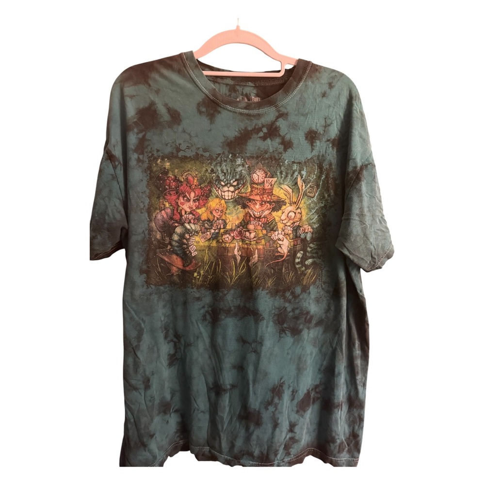 Liquid Blue Alice in Wonderland Mad Hatter Tie Dye Graphic T-Shirt L